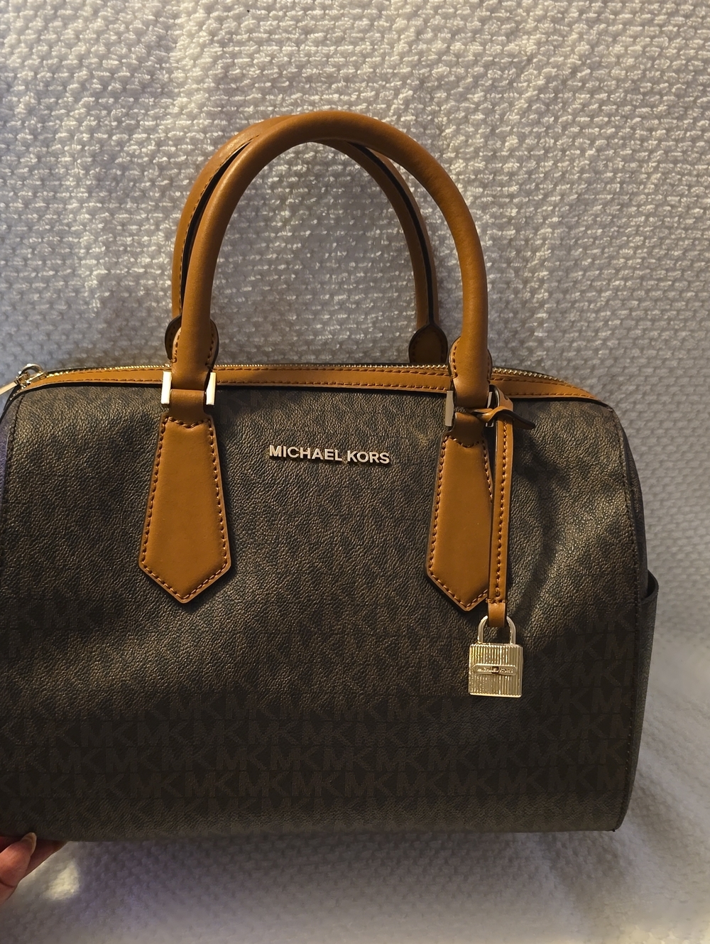 Michael Kors Brown and Tan Monogram Satchel Bag